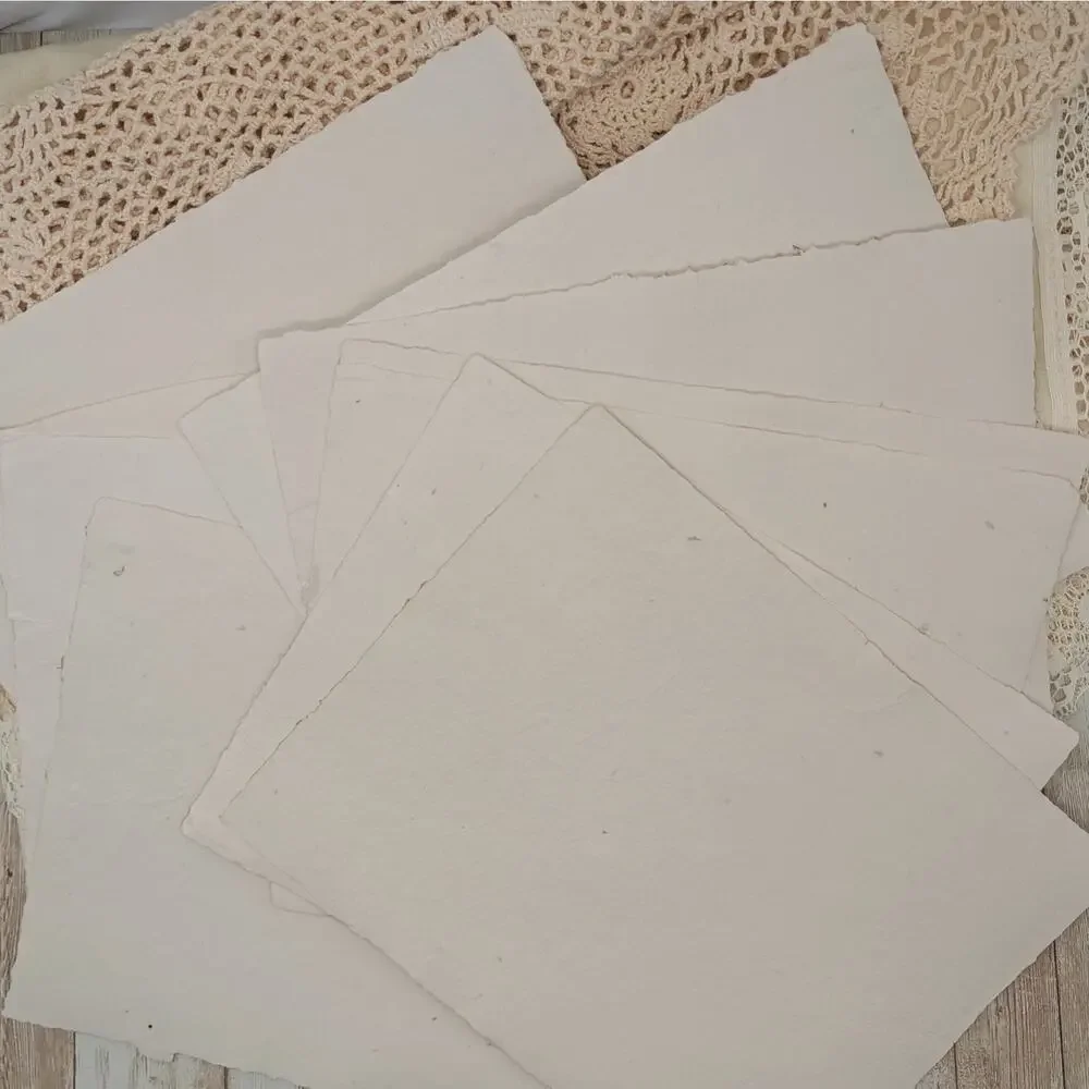 Handmade Papers , 10 Thin Cream Deckled Edge Sheets